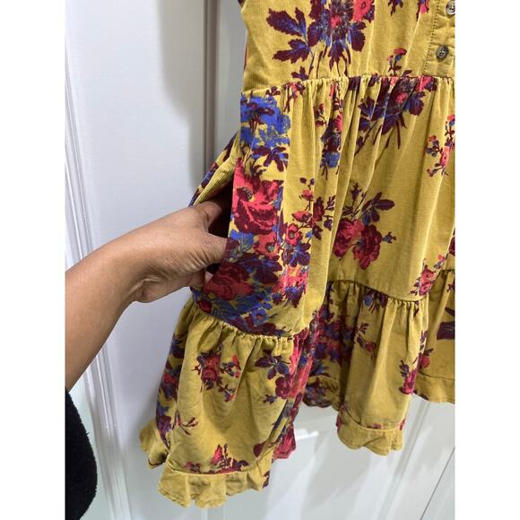 Free People Harper Mini Dress Cotton Corduroy Button Front Tiered Smocked Sz XS - Picture 7 of 8